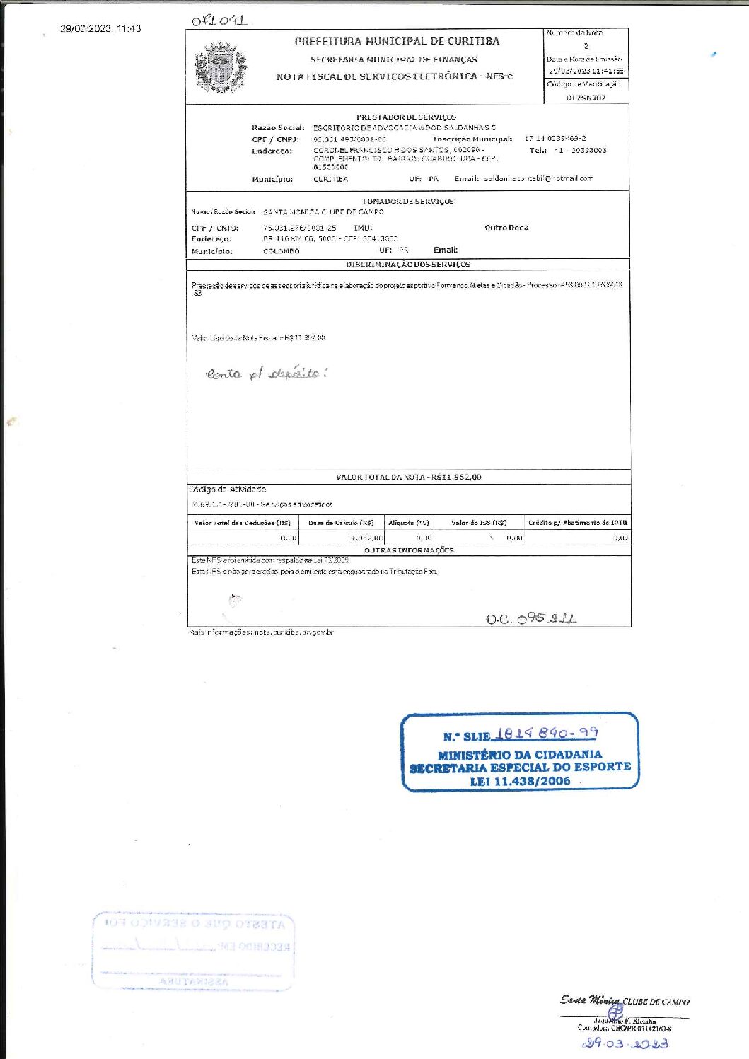 Nota Fiscal E Pagamento Wood Saldanha