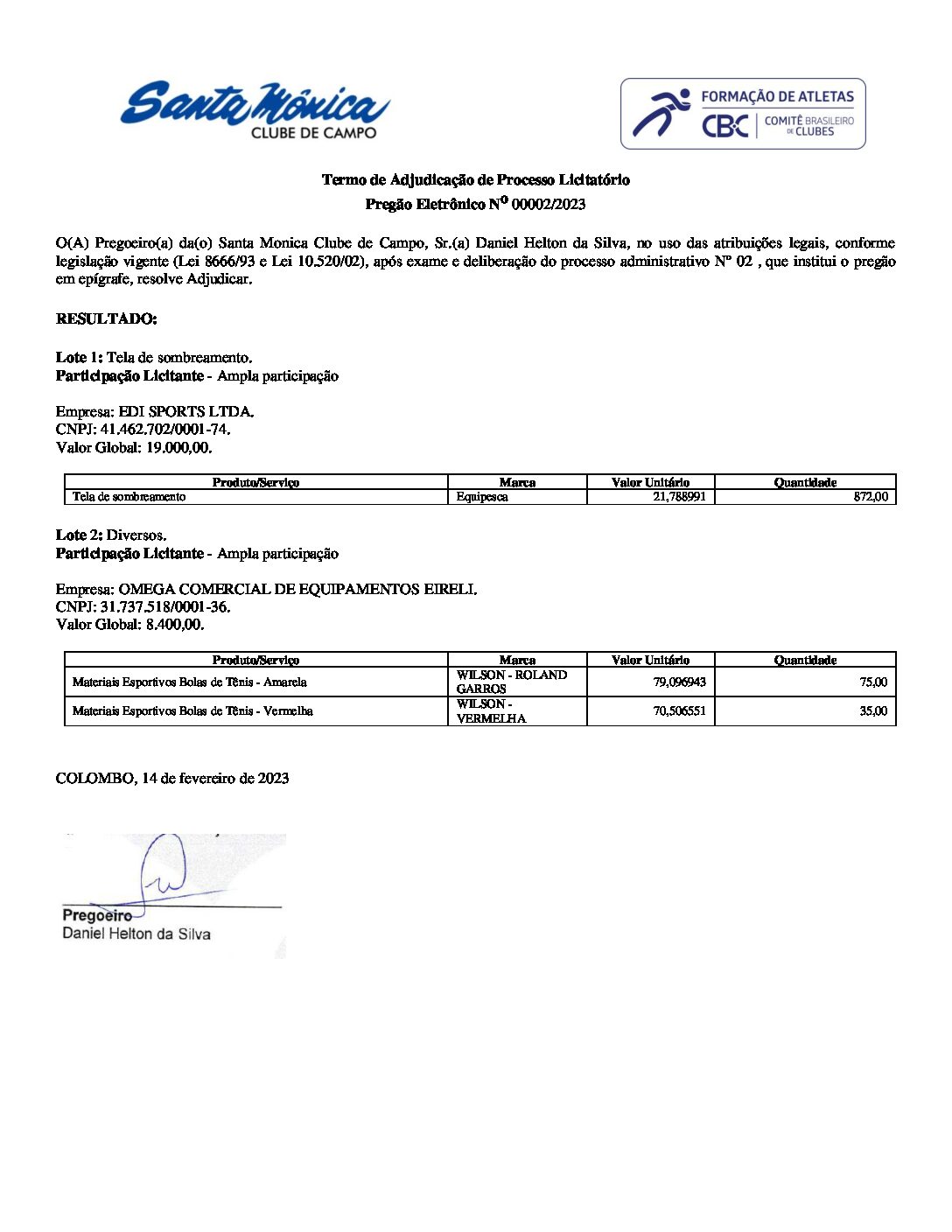 Termo De Adjudicacao Edital 02.2023