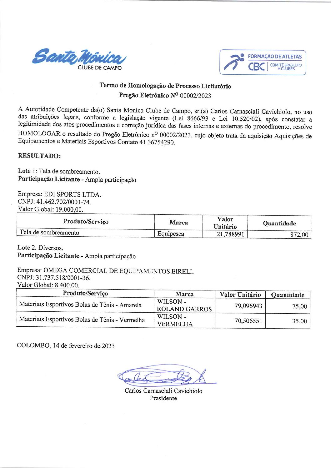 Termo De Holomologacao Edital 02.2023
