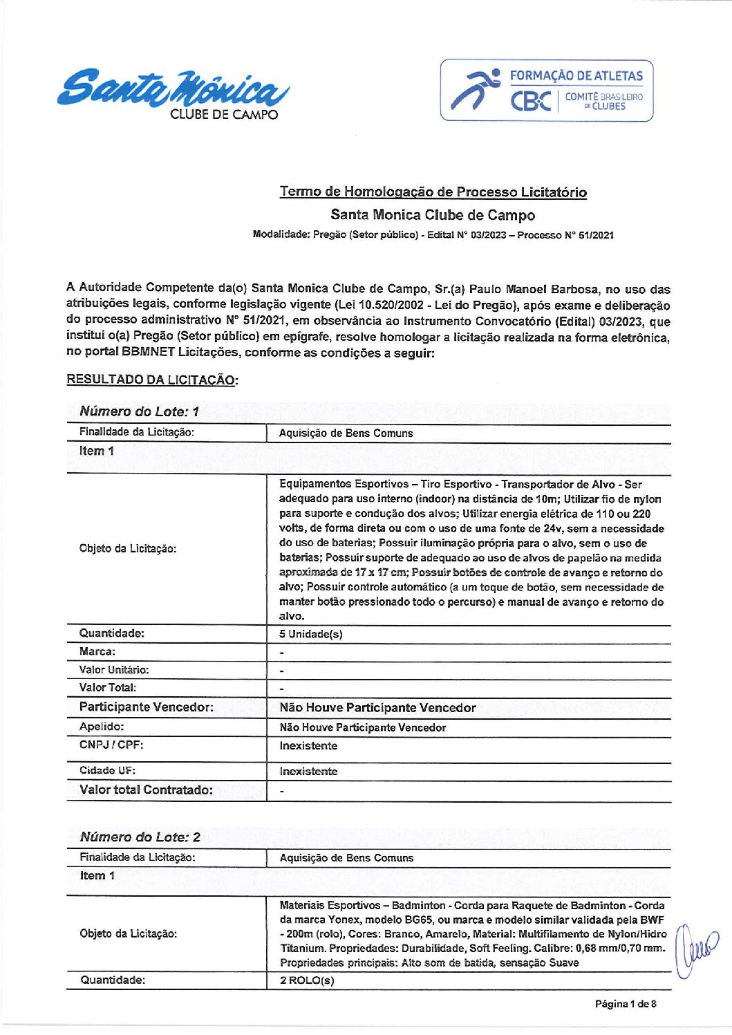 Termo De Homologacao Edital 03.2023