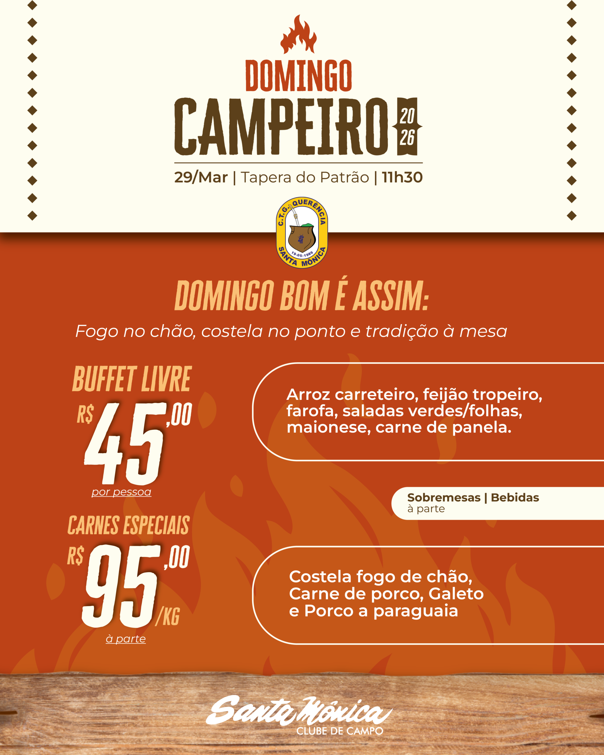 Domingo Campeiro 2026 valoriza a tradição CTG no Santa Mônica