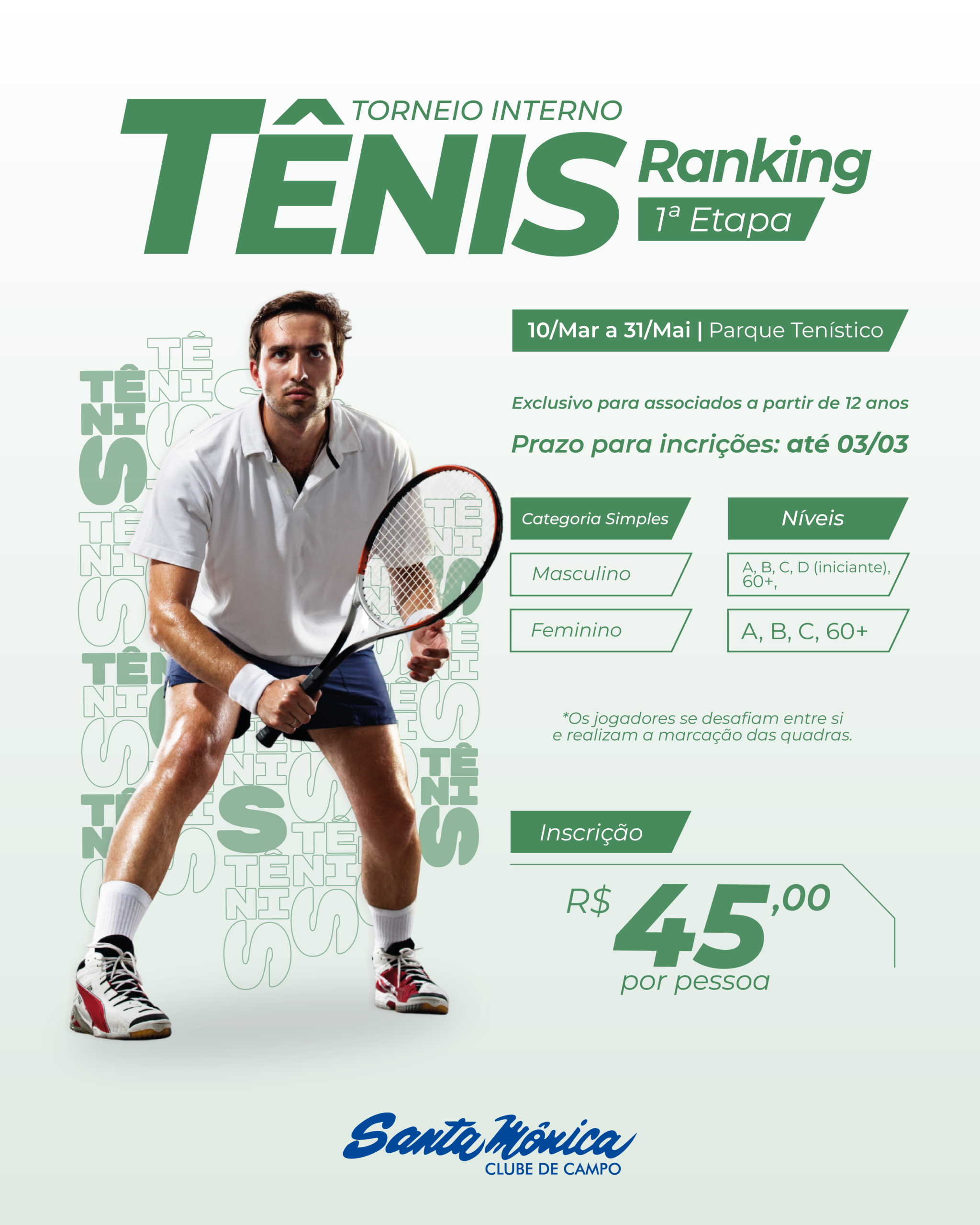Torneio Interno de Tênis – Ranking 1ª Etapa movimenta o Parque Tenístico